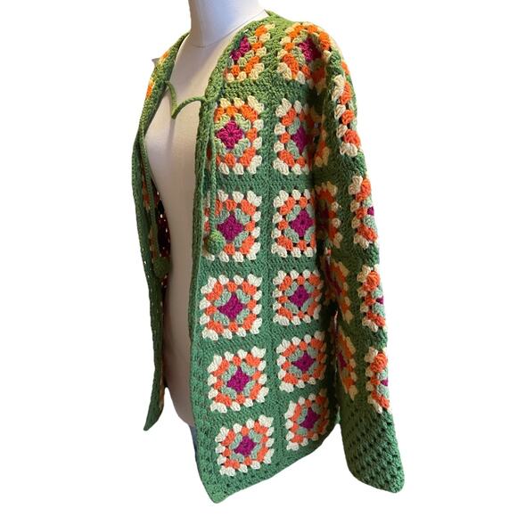 Crochet Granny Square Patchwork Cardigan Handmade Boho Sweater Women’s - Picture 3 of 11